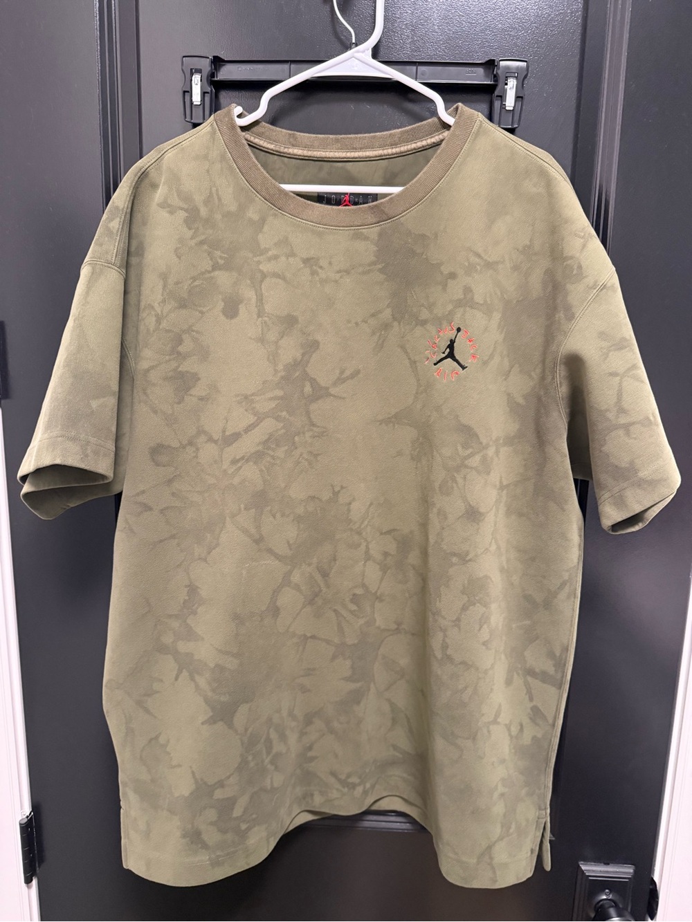 Jordan Olive Green Tee with Red Jumpman Accent